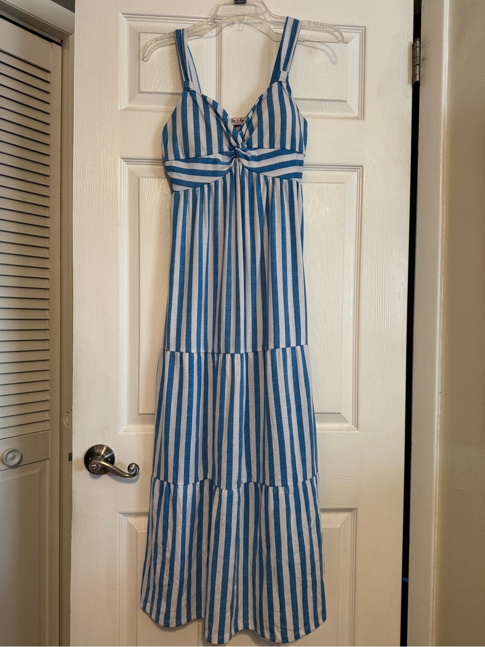 Blue and White Striped Tie-Front Maxi Dress